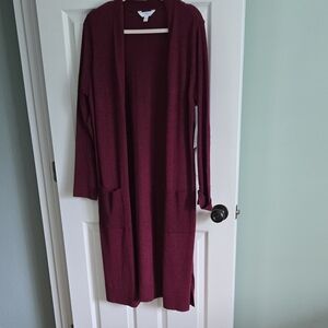 Women's Burgundy Long Cardigan Sweater